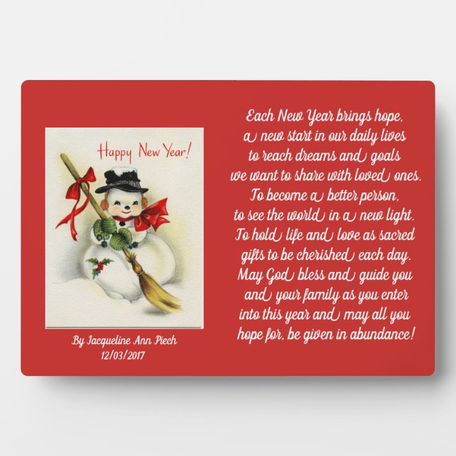 Happy New Year Snowman Plaque (Front)