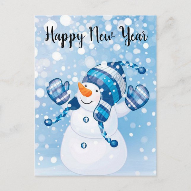 Happy New Year Snowman Postcard (Front)