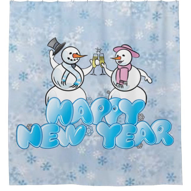 Happy New Year Snowman Shower Curtain (Front)