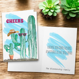 Happy New Year Southwest Saguaro Cactus Holiday Card