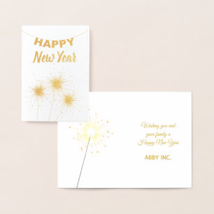 Happy New Year Sparkler Corporate Gold Foil Card