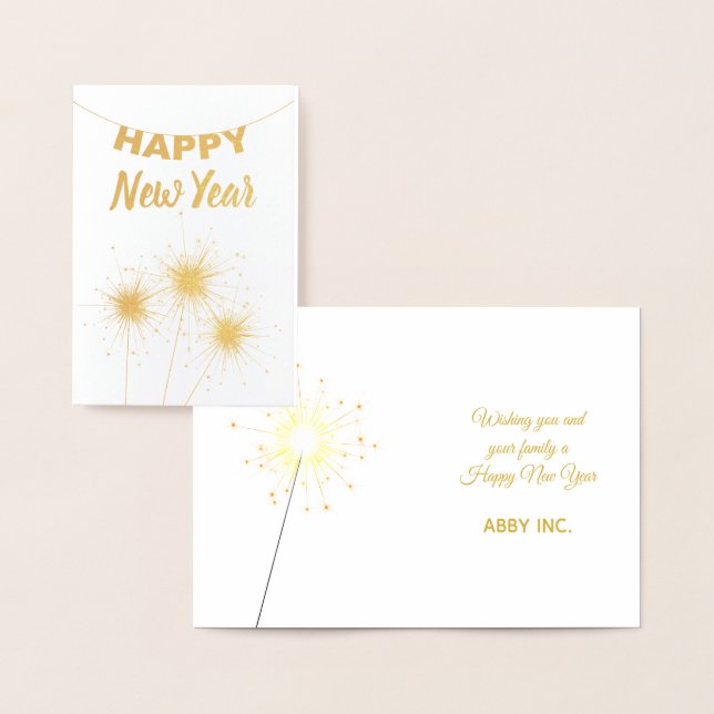 Happy New Year Sparkler Corporate Gold Foil Card (Display)