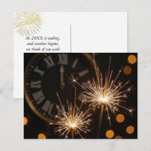 Happy New Year Sparklers On a Midnight Clock Postcard