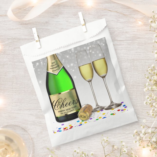 Happy New Year Sparkling Wine Bottle 2025 Favour Bags (Clipped)