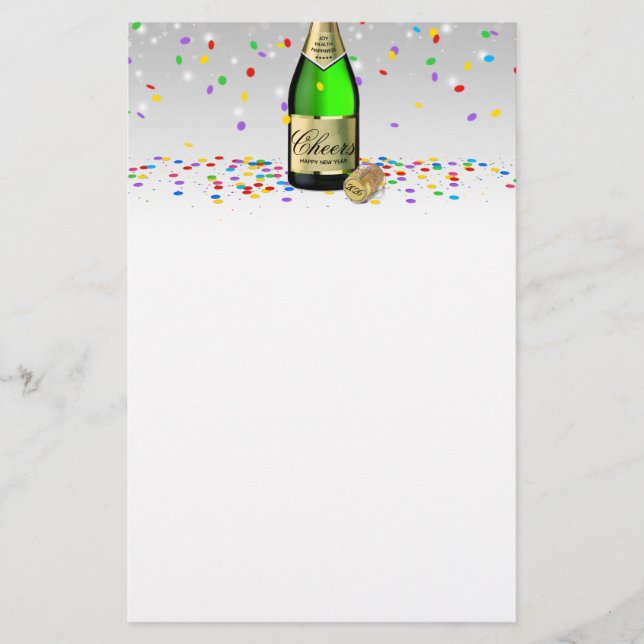 Happy New Year Sparkling Wine Bottle 2026 Stationery (Front)