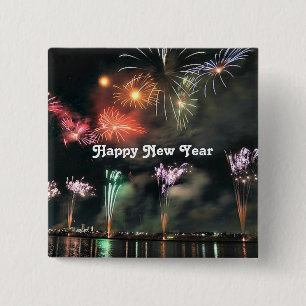 Happy New Year, Spectacular Fireworks 15 Cm Square Badge