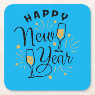 Happy New Year Square Paper Coaster