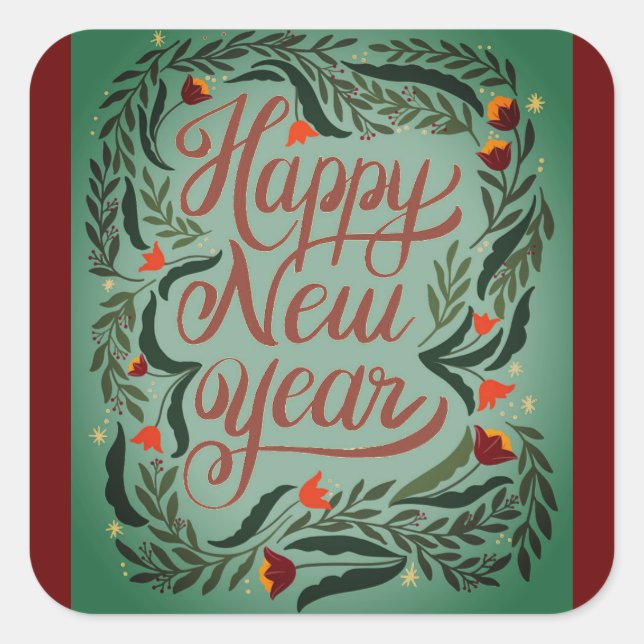 Happy New Year Square Sticker (Front)