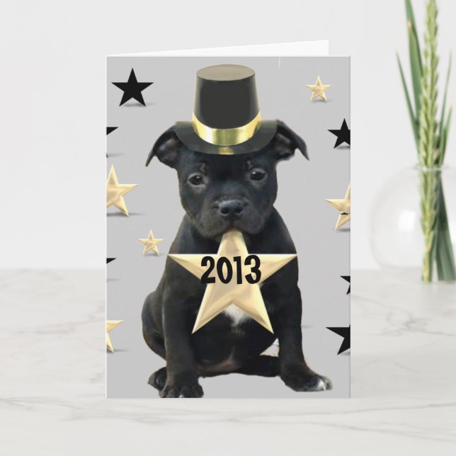 Happy New Year Staffordshire Bull Terrier card (Front)