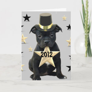 Happy New Year Staffordshire Bull Terrier card
