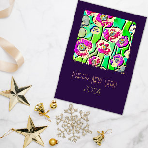 Happy New Year - stain glass anemones - 2025 Foil Greeting Card