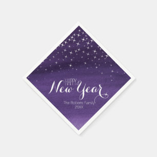 Happy New year starry night purple custom napkins