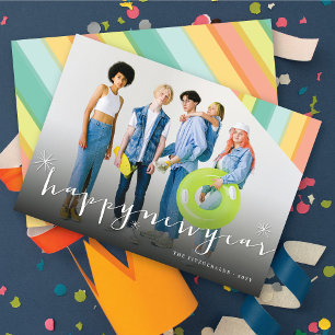 Happy New Year Stars And Colourful Stripes Photo Holiday Card