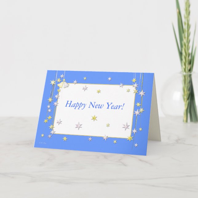 Happy New Year Stars Blue Holiday Card (Front)