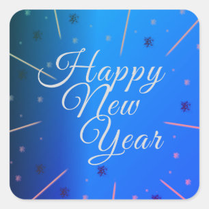 Happy New Year Stars Blue Square Sticker