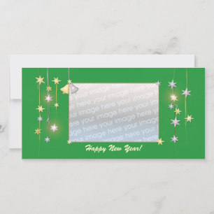 Happy New Year Stars Green Holiday Card