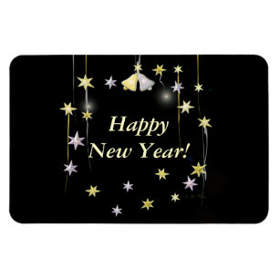 Happy New Year Stars on Black Magnet