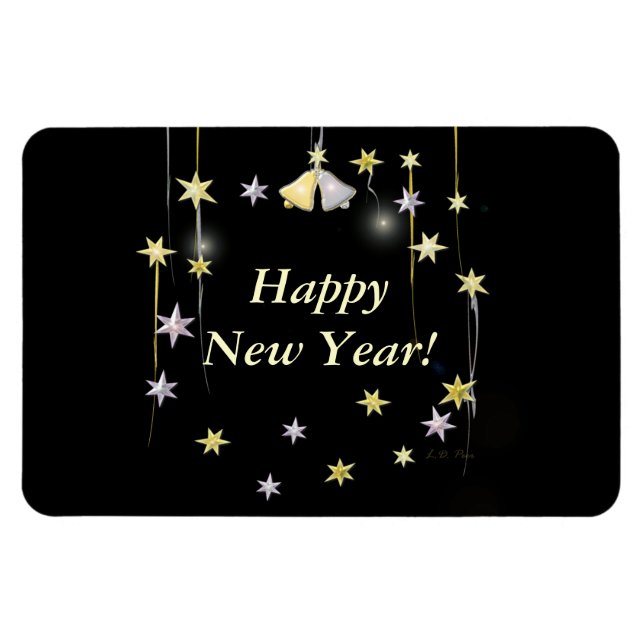Happy New Year Stars on Black Magnet (Horizontal)