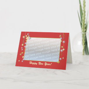Happy New Year Stars Red (photo frame) Holiday Card