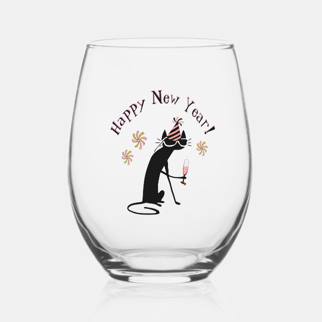 Happy New Year Stemless Wine Glass (Front)
