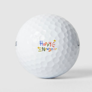 Happy New Year sticker typography, festive Golf Balls