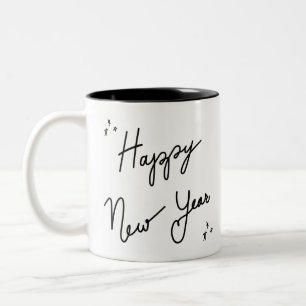 Happy New Year sticker typography, minimal ink Two-Tone Coffee Mug