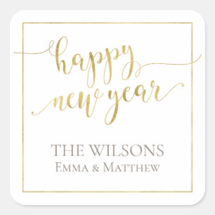 Happy New Year Sticker - White & Gold