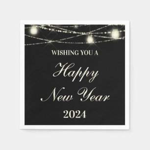 Happy New Year String Lights Jars Black Napkin