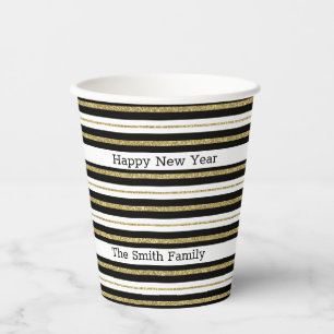 Happy New Year Stripes Paper Cups