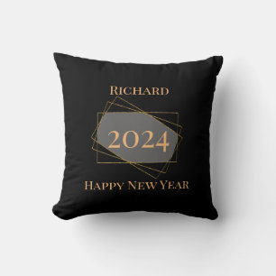 "Happy New Year" stylish black gold personalised T Cushion