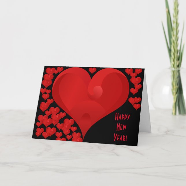 Happy New Year!, Sweet Valentine Love Hearts Red Holiday Card (Front)