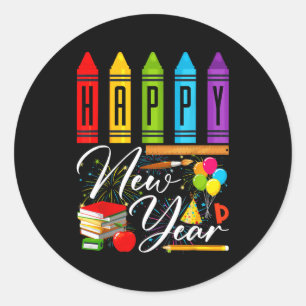 Happy New Year Teacher Fireworks New Years Eve Par Classic Round Sticker