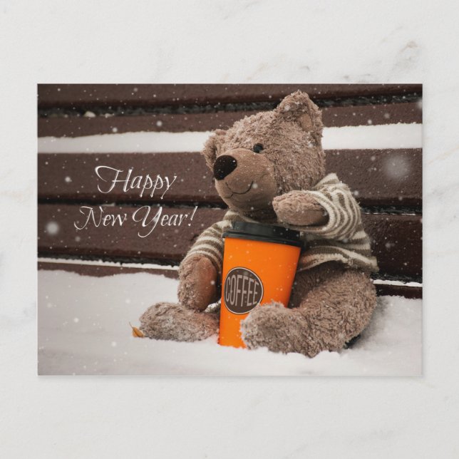 Happy New Year. Teddy Bear. Holiday Postcard (Front)