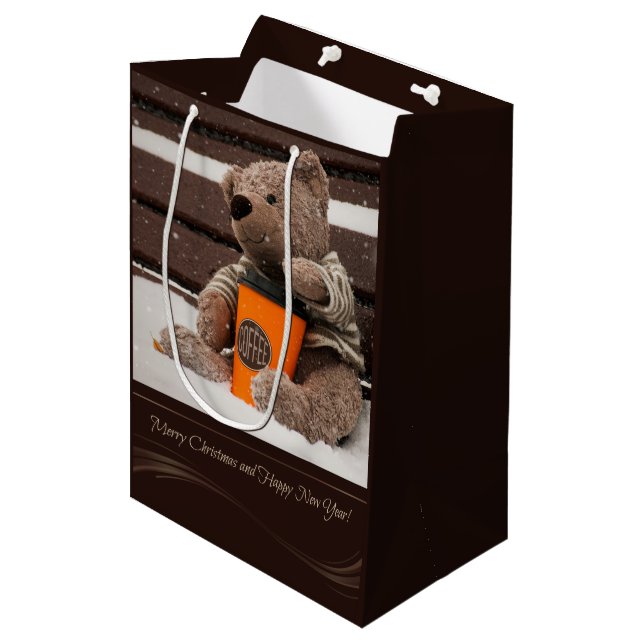 Happy New Year. Teddy Bear. Medium Gift Bag (Front Angled)