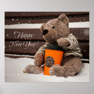 Happy New Year. Teddy Bear. Poster