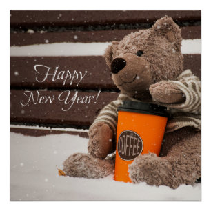 Happy New Year. Teddy Bear. Poster