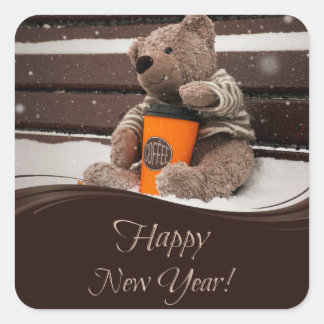 Happy New Year. Teddy Bear. Square Sticker