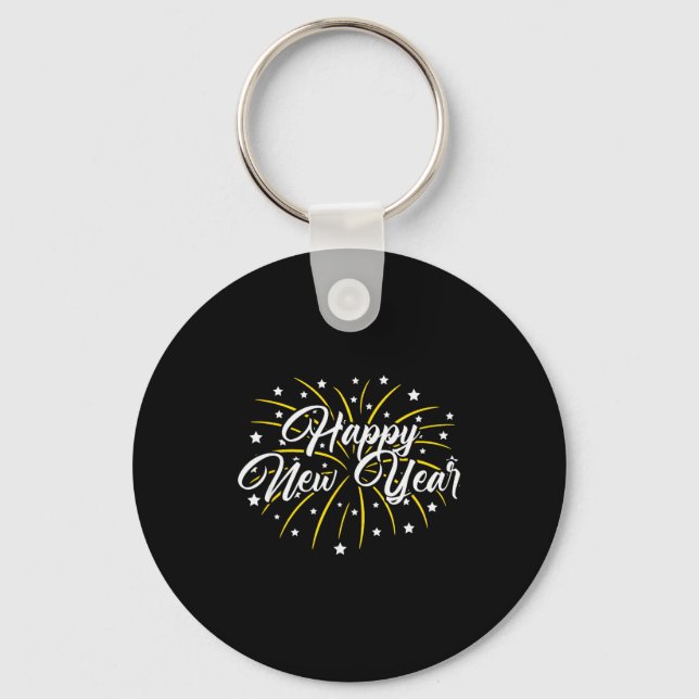Happy New Year Tee Uni-kids Black Small  Key Ring (Front)
