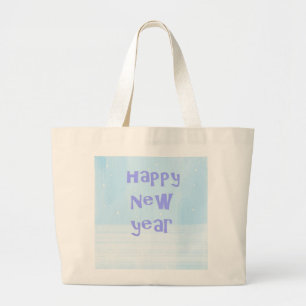 happy new year text art large tote bag