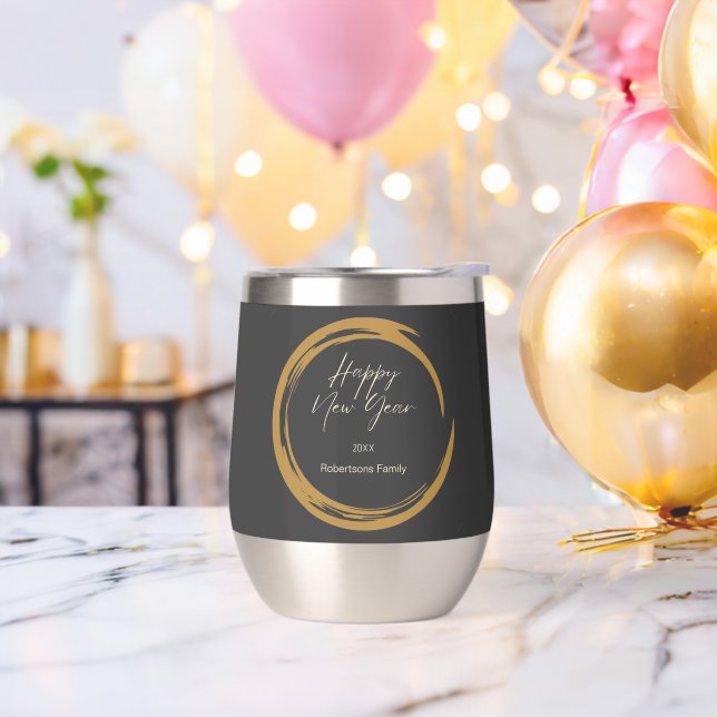 Happy New Year text gold stain ring dark grey (Bachelor Party)