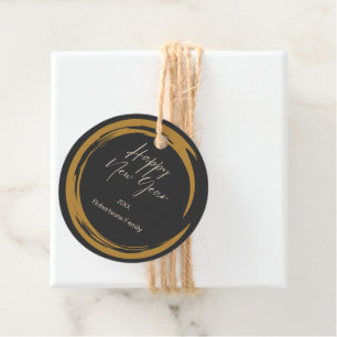 Happy New Year text gold stain ring dark grey Favour Tags