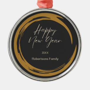 Happy New Year text gold stain ring dark grey Metal Tree Decoration