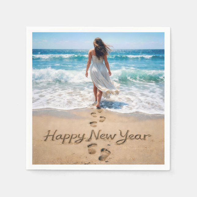 Happy New Year Text with Beachwalker Napkin (Front)