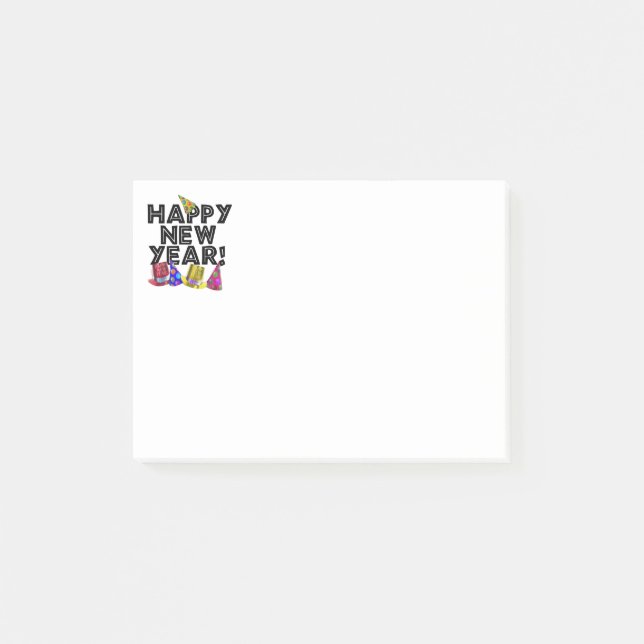 Happy New Year - Text with Party Hats Post-it Notes (Front)
