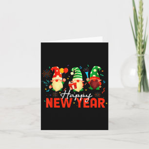 Happy New Year Three Gnomes Fireworks Confetti Nye Card