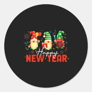 Happy New Year Three Gnomes Fireworks Confetti Nye Classic Round Sticker