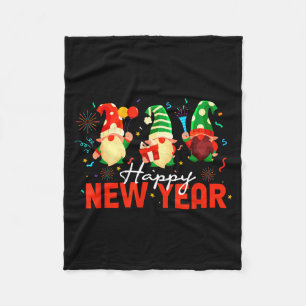 Happy New Year Three Gnomes Fireworks Confetti Nye Fleece Blanket