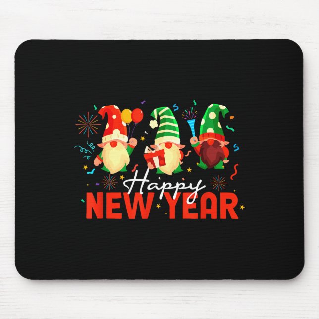 Happy New Year Three Gnomes Fireworks Confetti Nye Mouse Mat (Front)