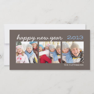 Happy New Year Three Photo Mocha Photocard Holiday Card