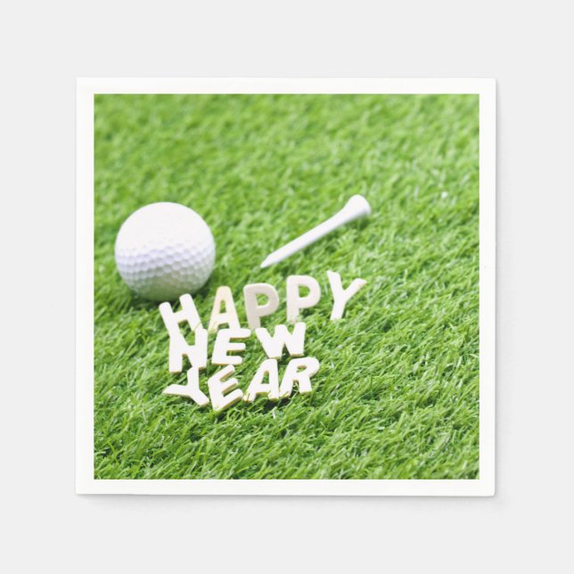 Happy New Year to golfer with golf ball on green Napkin (Front)